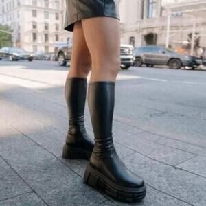 Steve Madden Tero Lug Sole Knee High Platform Boots Black PU Women’s 8M Chunky